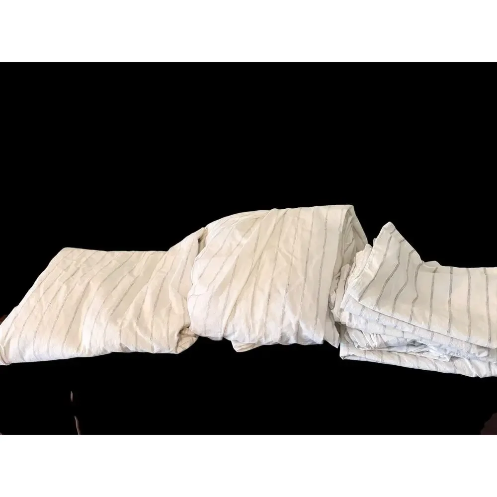 West Elm Organic Cotton Sheet Set KING Simple Stripe White Gray 7 Pc Bedding